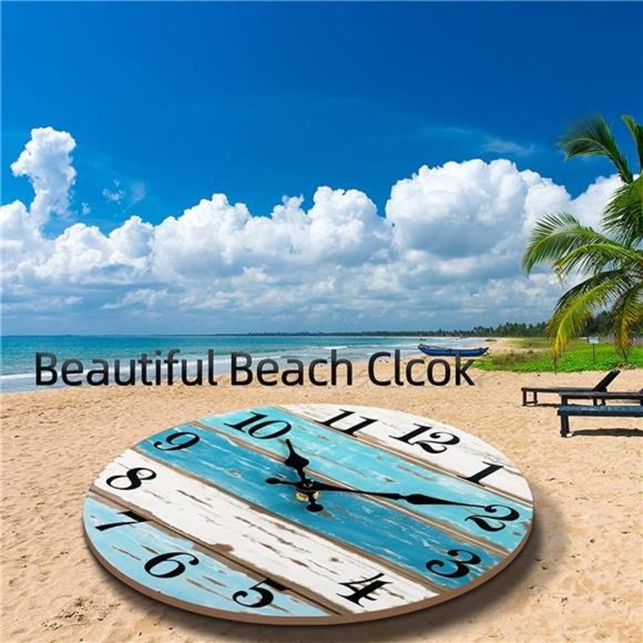 Wall Clock Beach Outdoor Clock Patio Wall Clocks Battery Operated Coastal Ocean - Picture 3 of 5